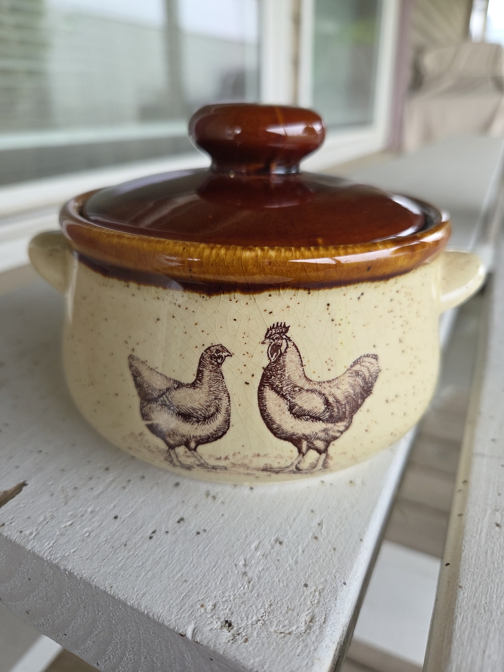 Country Road Enesco Brown and Cream Ceramic Hen Covered French Onion Croque Pot